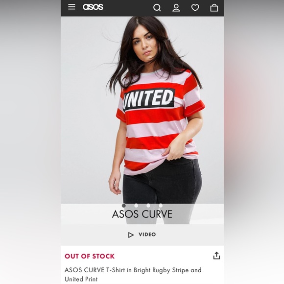 New ASOS CURVE T-Shirt in Bright Rugby Stripe and United Print US Size 22 - Picture 3 of 5